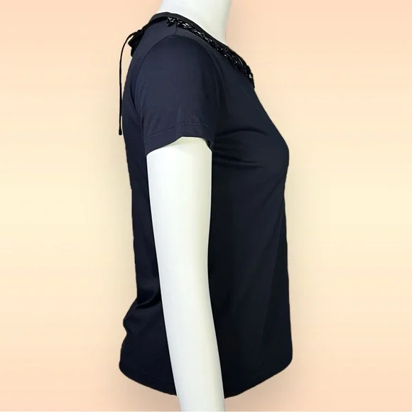 AUTHENTIC Louis Vuitton Embellished Neckline Women’s Navy T Shirt - Extra Small - Picture 5 of 6